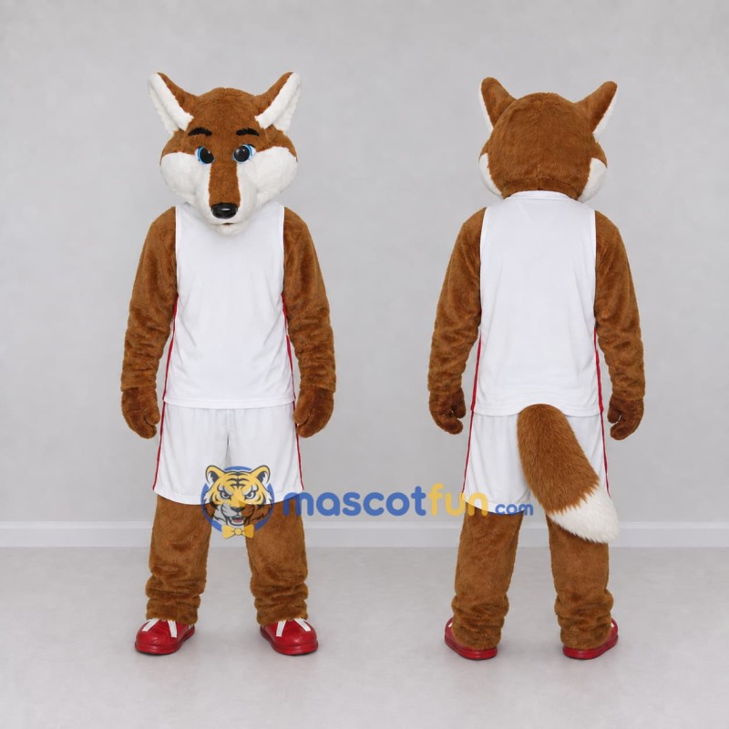 Custom Brown and White Fox in Sportswear Mascot Costume Adult Full Body Suit for Sports Events Custom Brown and White Fox in Sportswear Mascot Costume Adult Full Body Suit for Sports Events