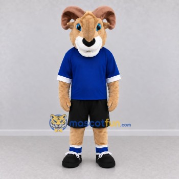 Custom Tan and Blue Ram in Sportswear Mascot Costume Adult Full Body Suit for Sports Events