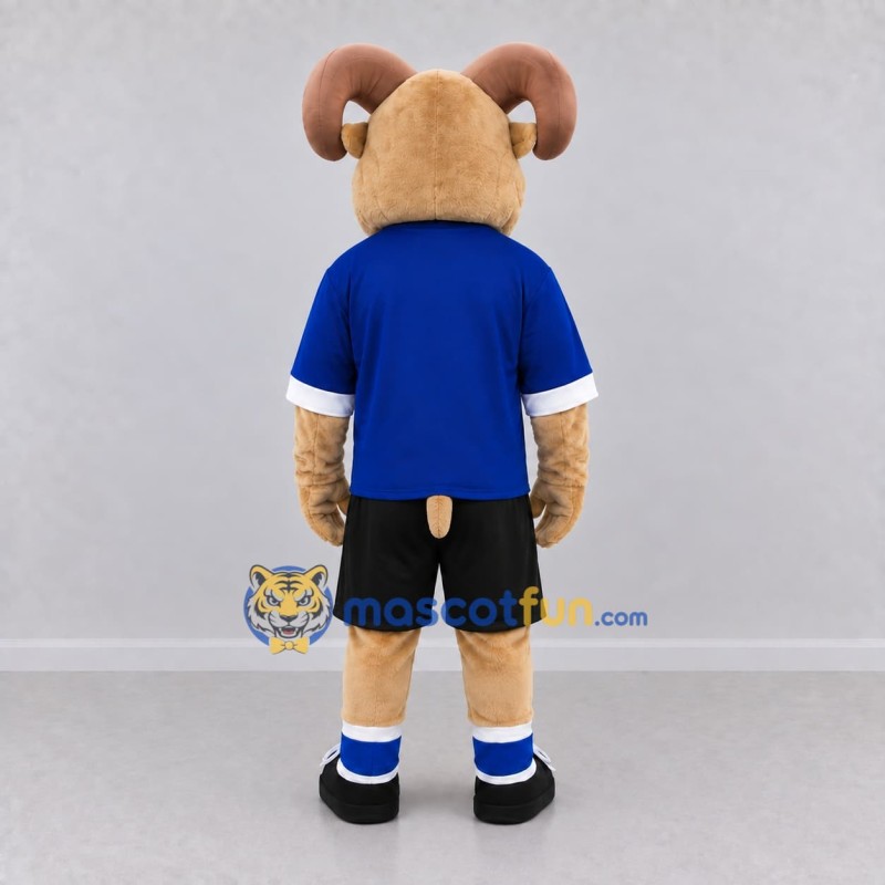 Custom Tan and Blue Ram in Sportswear Mascot Costume Adult Full Body Suit for Sports Events