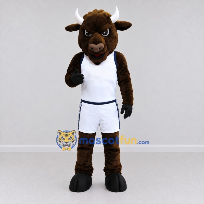 Custom Brown and White Bull in Sportswear Mascot Costume Adult Full Body Suit for Sports Events Custom Brown and White Bull in Sportswear Mascot Costume Adult Full Body Suit for Sports Events