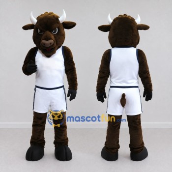 Custom Brown and White Bull in Sportswear Mascot Costume Adult Full Body Suit for Sports Events