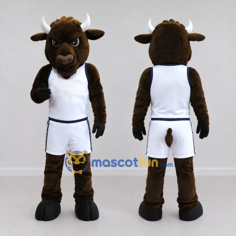 Custom Brown and White Bull in Sportswear Mascot Costume Adult Full Body Suit for Sports Events Custom Brown and White Bull in Sportswear Mascot Costume Adult Full Body Suit for Sports Events
