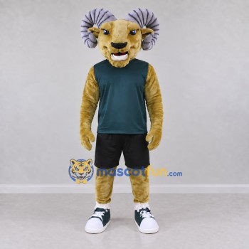 Custom Tan and Green Ram in Sportswear Mascot Costume Adult Full Body Suit for Sports Events