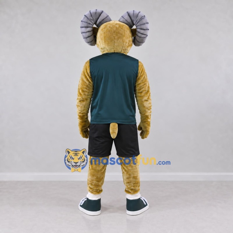 Custom Tan and Green Ram in Sportswear Mascot Costume Adult Full Body Suit for Sports Events