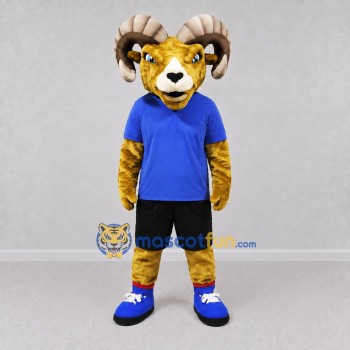 Custom Golden Tan and Blue Ram in Sportswear Mascot Costume Adult Full Body Suit for Sports Events