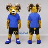 Custom Golden Tan and Blue Ram in Sportswear Mascot Costume Adult Full Body Suit for Sports Events Custom Golden Tan and Blue Ram in Sportswear Mascot Costume Adult Full Body Suit for Sports Events
