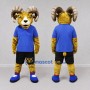 Custom Golden Tan and Blue Ram in Sportswear Mascot Costume Adult Full Body Suit for Sports Events