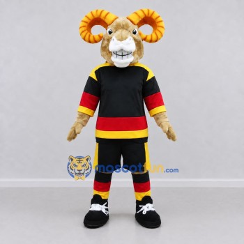 Custom Tan and Black Ram in Sportswear Mascot Costume Adult Full Body Suit for Sports Events
