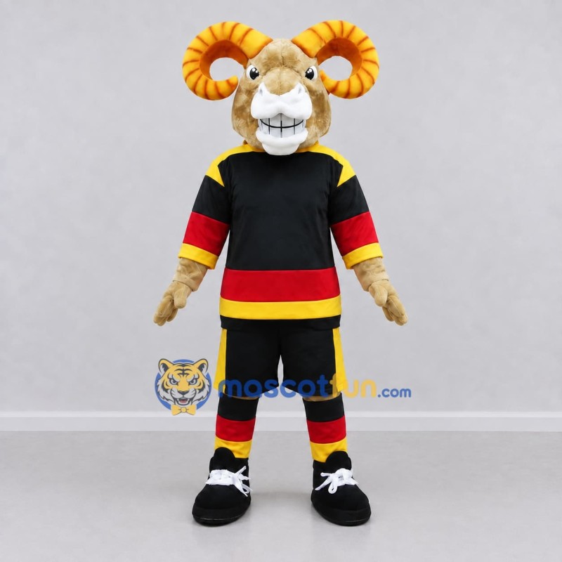 Custom Tan and Black Ram in Sportswear Mascot Costume Adult Full Body Suit for Sports Events