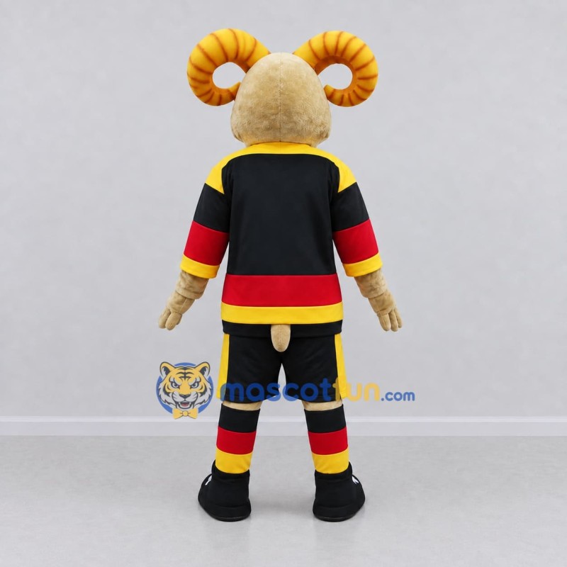 Custom Tan and Black Ram in Sportswear Mascot Costume Adult Full Body Suit for Sports Events