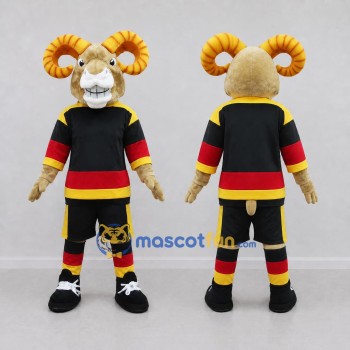 Custom Tan and Black Ram in Sportswear Mascot Costume Adult Full Body Suit for Sports Events