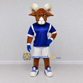 Custom Brown and Blue Ram in Sportswear Mascot Costume Adult Full Body Suit for Sports Events Custom Brown and Blue Ram in Sportswear Mascot Costume Adult Full Body Suit for Sports Events