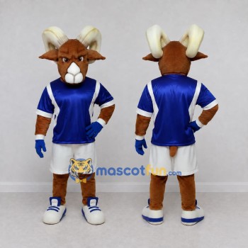 Custom Brown and Blue Ram in Sportswear Mascot Costume Adult Full Body Suit for Sports Events
