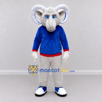 Custom White and Blue Ram in a Shirt and Pants Mascot Costume Adult Full Body Suit for School Events Custom White and Blue Ram in a Shirt and Pants Mascot Costume Adult Full Body Suit for School Events