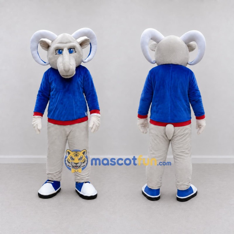 Custom White and Blue Ram in a Shirt and Pants Mascot Costume Adult Full Body Suit for School Events Custom White and Blue Ram in a Shirt and Pants Mascot Costume Adult Full Body Suit for School Events