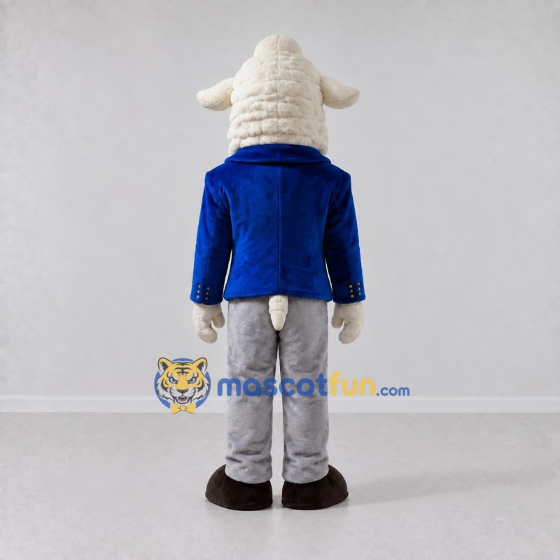 Custom White and Blue Sheep in a Suit Jacket Mascot Costume Adult Full Body Suit for Theme Parties Custom White and Blue Sheep in a Suit Jacket Mascot Costume Adult Full Body Suit for Theme Parties