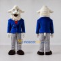 Custom White and Blue Sheep in a Suit Jacket Mascot Costume Adult Full Body Suit for Theme Parties