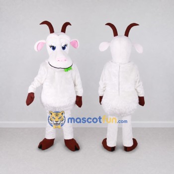 Custom White and Brown Goat Mascot Costume Adult Full Body Suit for Farm Events
