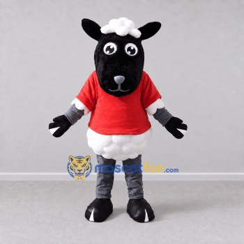 Custom Black and Red Sheep in a T-Shirt Mascot Costume Adult Full Body Suit for School Events Custom Black and Red Sheep in a T-Shirt Mascot Costume Adult Full Body Suit for School Events