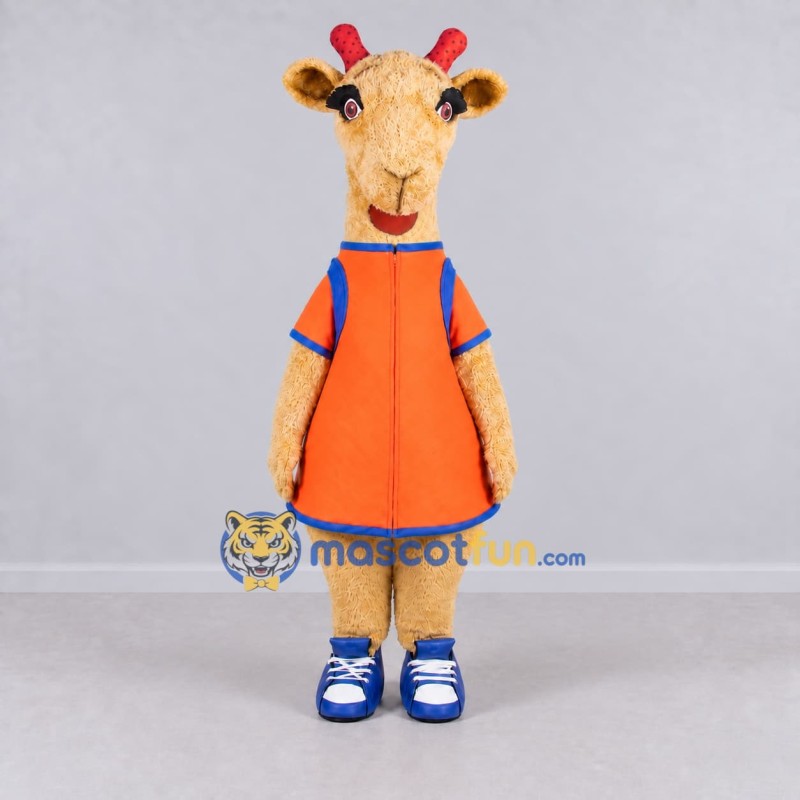Custom Tan and Orange Goat in a Dress Mascot Costume Adult Full Body Suit for School Events Custom Tan and Orange Goat in a Dress Mascot Costume Adult Full Body Suit for School Events