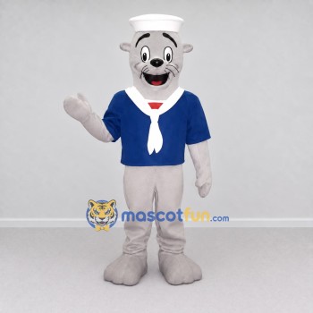 Custom Gray and Blue Seal Sailor Mascot Costume Adult Full Body Suit for Ocean Events Custom Gray and Blue Seal Sailor Mascot Costume Adult Full Body Suit for Ocean Events