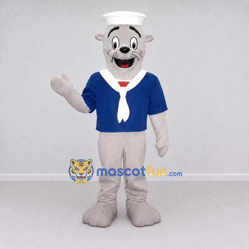 Custom Gray and Blue Seal Sailor Mascot Costume Adult Full Body Suit for Ocean Events Custom Gray and Blue Seal Sailor Mascot Costume Adult Full Body Suit for Ocean Events