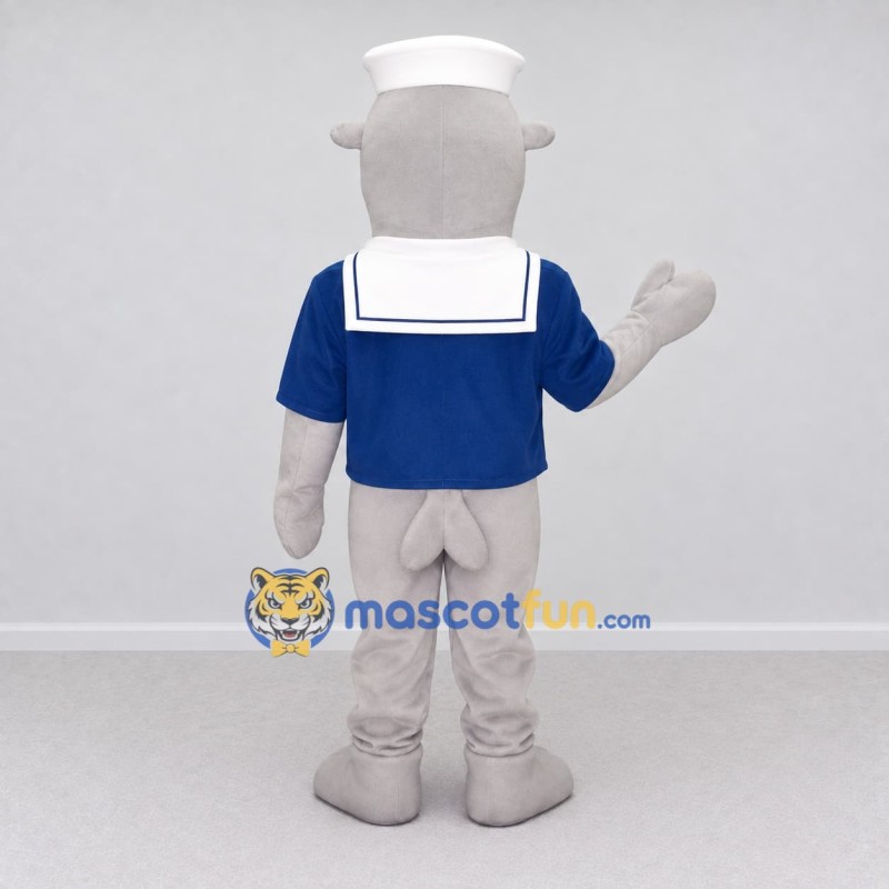 Custom Gray and Blue Seal Sailor Mascot Costume Adult Full Body Suit for Ocean Events Custom Gray and Blue Seal Sailor Mascot Costume Adult Full Body Suit for Ocean Events