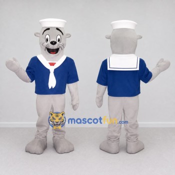 Custom Gray and Blue Seal Sailor Mascot Costume Adult Full Body Suit for Ocean Events