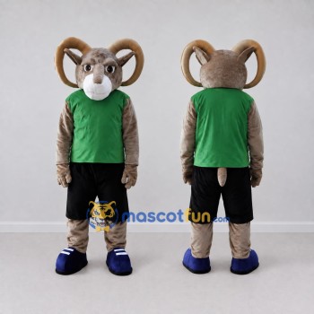 Custom Brown and Green Ram in Sportswear Mascot Costume Adult Full Body Suit for Sports Events