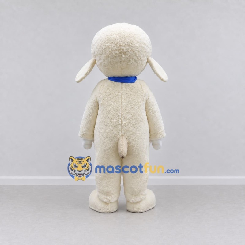 Custom Cream and Blue Lamb with a Bandana Mascot Costume Adult Full Body Suit for School Events Custom Cream and Blue Lamb with a Bandana Mascot Costume Adult Full Body Suit for School Events