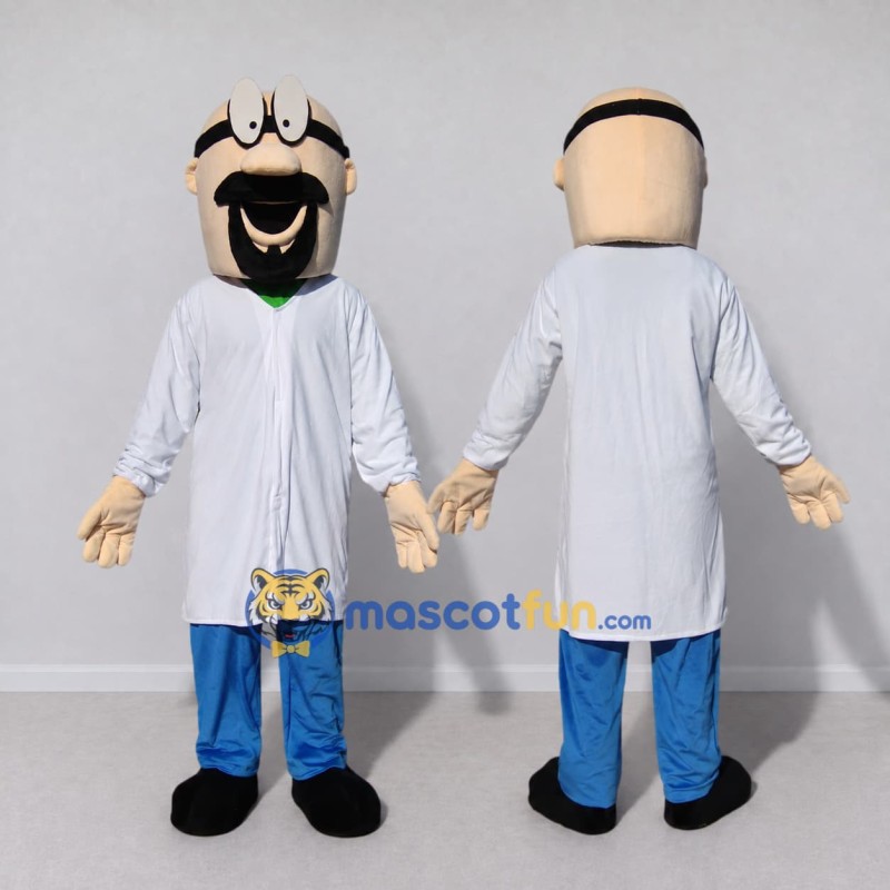 Custom White and Blue Bearded Scientist Mascot Costume Adult Full Body Suit for School Events Custom White and Blue Bearded Scientist Mascot Costume Adult Full Body Suit for School Events