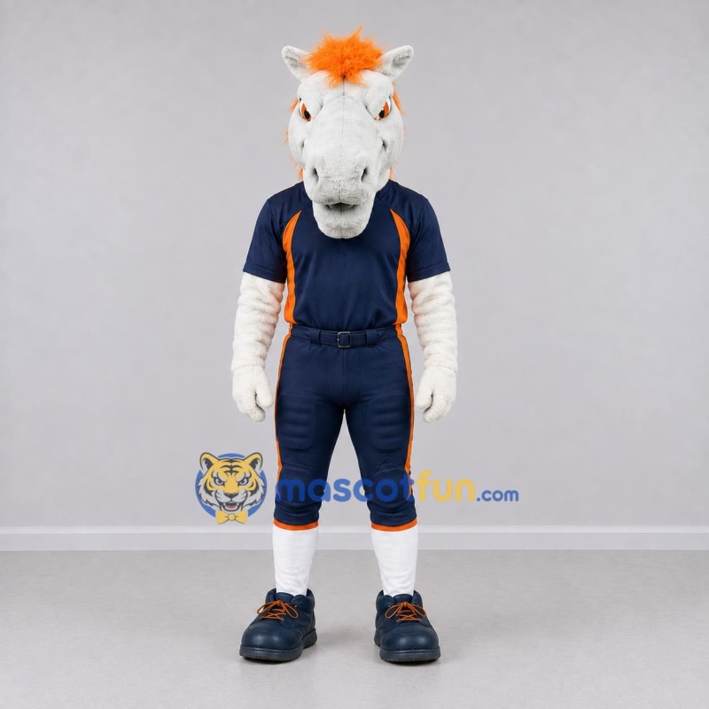 Custom White and Navy Blue Horse in Sportswear Mascot Costume Adult Full Body Suit for Sports Events Custom White and Navy Blue Horse in Sportswear Mascot Costume Adult Full Body Suit for Sports Events
