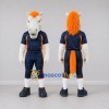 Custom White and Navy Blue Horse in Sportswear Mascot Costume Adult Full Body Suit for Sports Events
