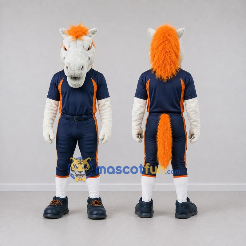 Custom White and Navy Blue Horse in Sportswear Mascot Costume Adult Full Body Suit for Sports Events Custom White and Navy Blue Horse in Sportswear Mascot Costume Adult Full Body Suit for Sports Events