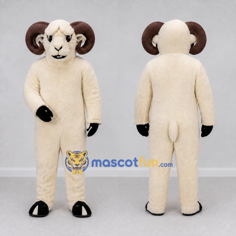 Custom Cream and Brown Ram Mascot Costume Adult Full Body Suit for Farm Events Custom Cream and Brown Ram Mascot Costume Adult Full Body Suit for Farm Events