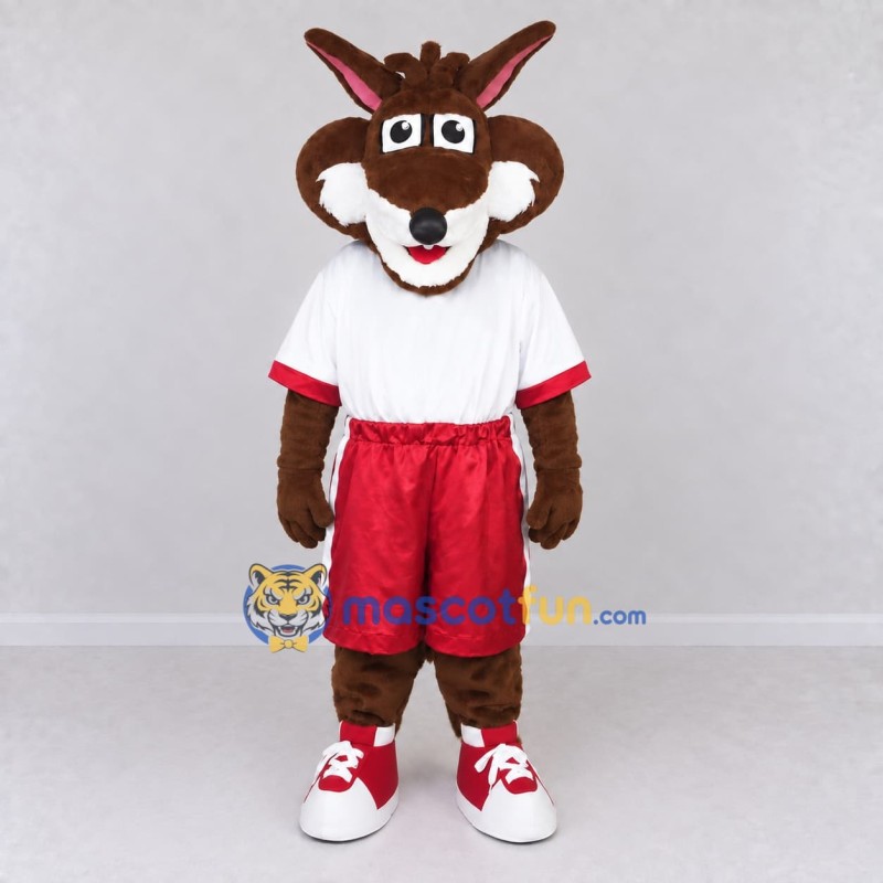 Custom Brown and Red Fox Character in Sportswear Mascot Costume Adult Full Body Suit for Sports Events Custom Brown and Red Fox Character in Sportswear Mascot Costume Adult Full Body Suit for Sports Events