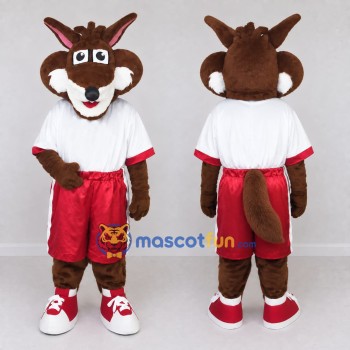 Custom Brown and Red Fox Character in Sportswear Mascot Costume Adult Full Body Suit for Sports Events