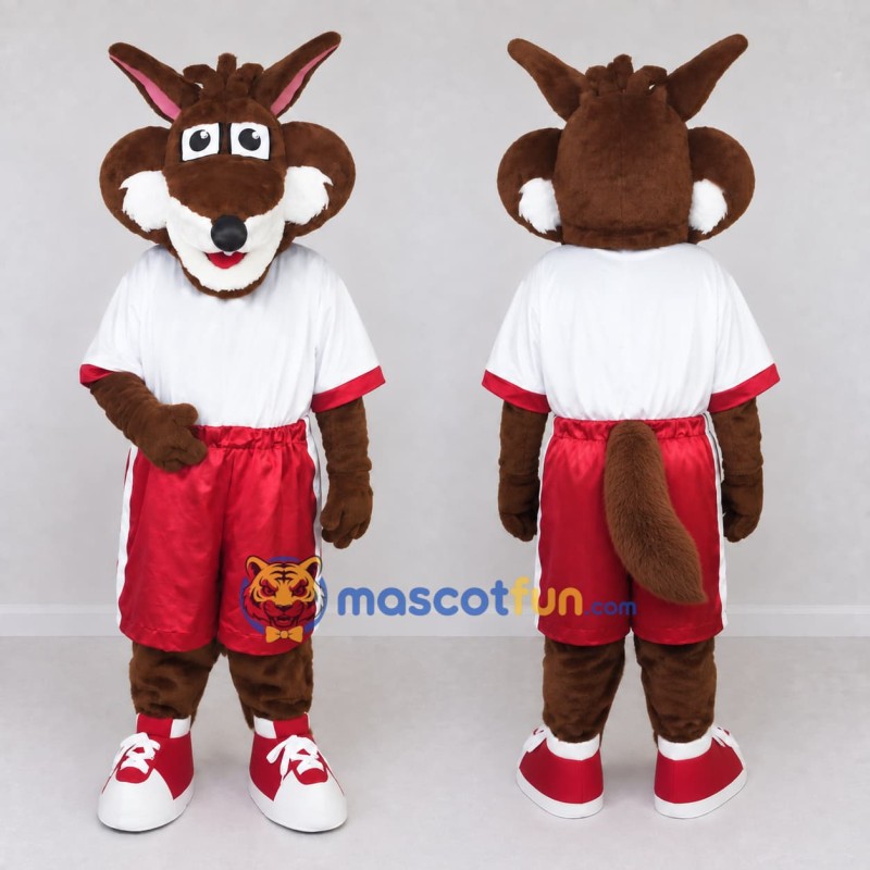 Custom Brown and Red Fox Character in Sportswear Mascot Costume Adult Full Body Suit for Sports Events Custom Brown and Red Fox Character in Sportswear Mascot Costume Adult Full Body Suit for Sports Events