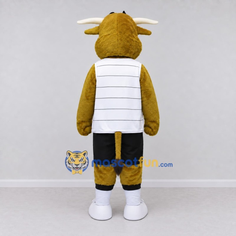 Custom Golden Brown and White Bull in Sportswear Mascot Costume Adult Full Body Suit for Sports Events Custom Golden Brown and White Bull in Sportswear Mascot Costume Adult Full Body Suit for Sports Events