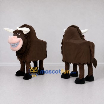 Custom Brown and White Four-Legged Bull Mascot Costume Adult Full Body Suit for Farm Events