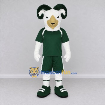 Custom White and Green Ram in Sportswear Mascot Costume Adult Full Body Suit for Sports Events