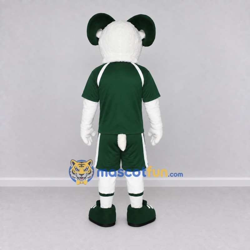 Custom White and Green Ram in Sportswear Mascot Costume Adult Full Body Suit for Sports Events Custom White and Green Ram in Sportswear Mascot Costume Adult Full Body Suit for Sports Events
