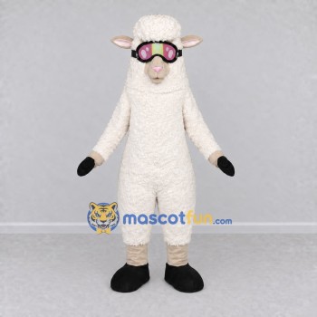 Custom White Sheep in Goggles Mascot Costume Adult Full Body Suit for Winter Events