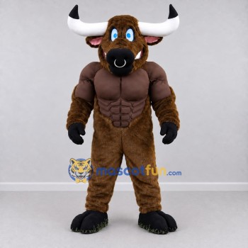 Custom Brown and White Muscular Bull Mascot Costume Adult Full Body Suit for Sports Events