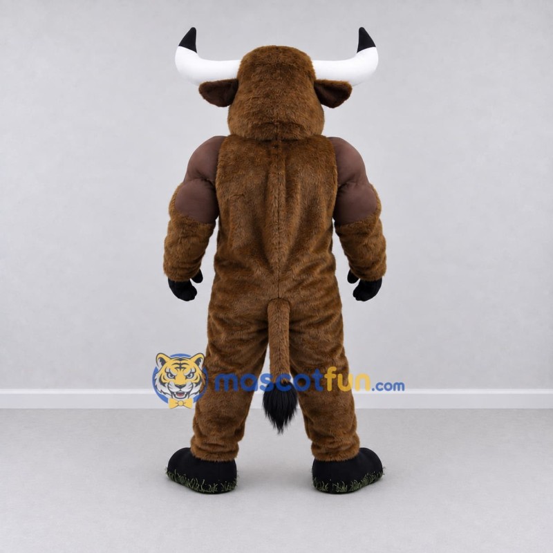 Custom Brown and White Muscular Bull Mascot Costume Adult Full Body Suit for Sports Events