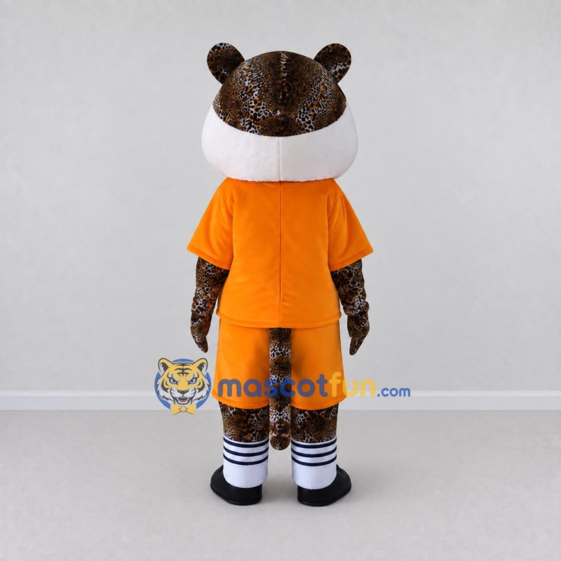 Custom Brown and Orange Leopard in Sportswear Mascot Costume Adult Full Body Suit for Sports Events Custom Brown and Orange Leopard in Sportswear Mascot Costume Adult Full Body Suit for Sports Events