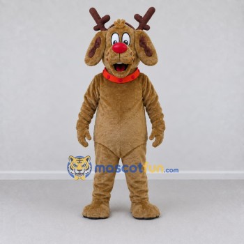 Custom Brown and Red Dog with Reindeer Antlers Mascot Costume Adult Full Body Suit for Christmas Events