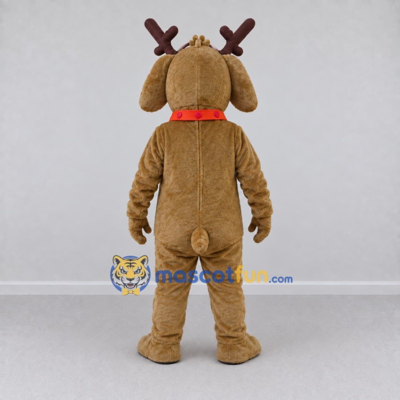 Custom Brown and Red Dog with Reindeer Antlers Mascot Costume Adult Full Body Suit for Christmas Events Custom Brown and Red Dog with Reindeer Antlers Mascot Costume Adult Full Body Suit for Christmas Events