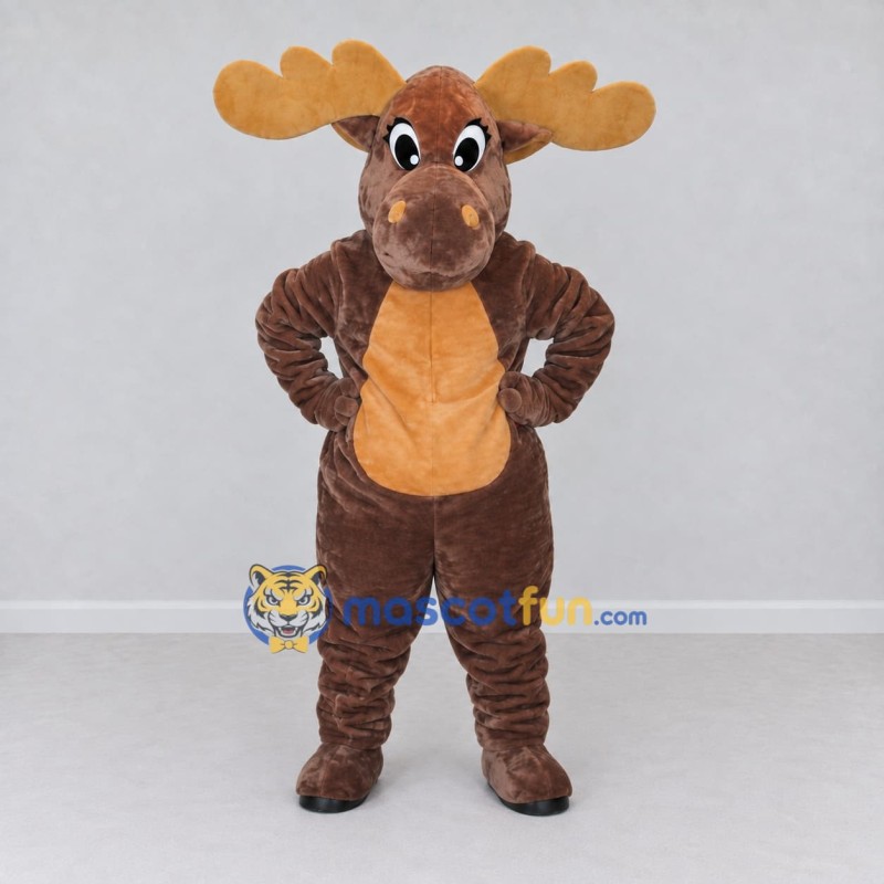 Custom Brown and Tan Moose Mascot Costume Adult Full Body Suit for Wildlife Events Custom Brown and Tan Moose Mascot Costume Adult Full Body Suit for Wildlife Events
