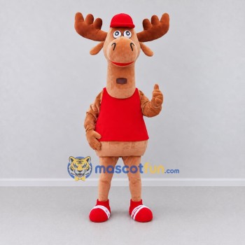 Custom Orange and Red Moose in a Shirt and Cap Mascot Costume Adult Full Body Suit for School Events